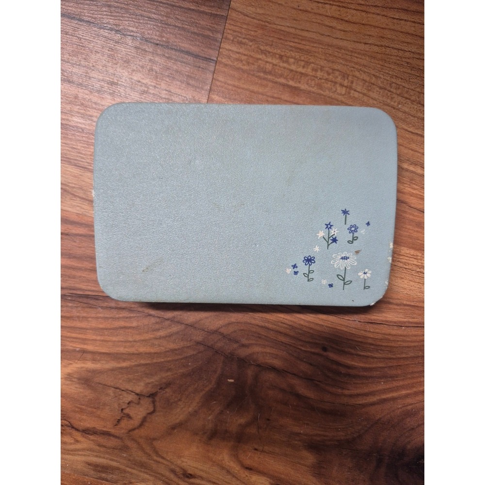 VTG Farrington Jewelry Box Blue Texol Velvet Interior Butterfly Case Flowers 50s